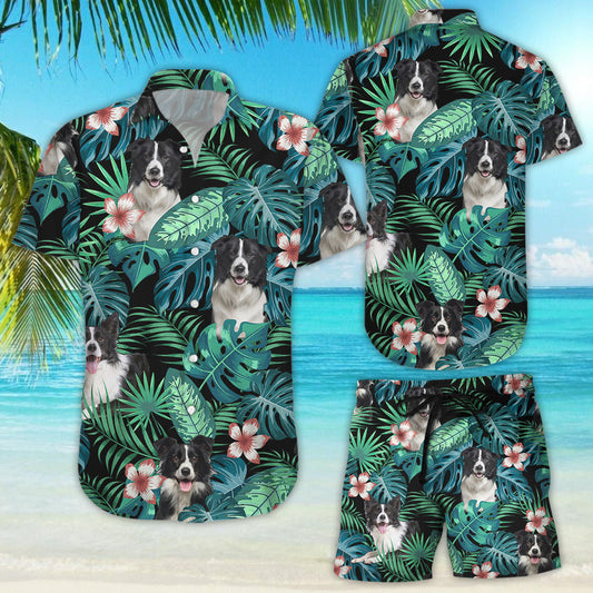 Darktreedesigns Border Collie Hawaiian Shirt -  Border Collie With Tropical Seamless Pattern Hawaiian Shirt - Gifts For Dog Lovers