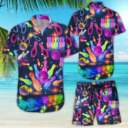 Darktreedesigns Bowling Hawaiian Shirt - Awesome Colorful Bowling Neon Light Hawaiian Shirts - Gift Ideas For Bowling Lovers