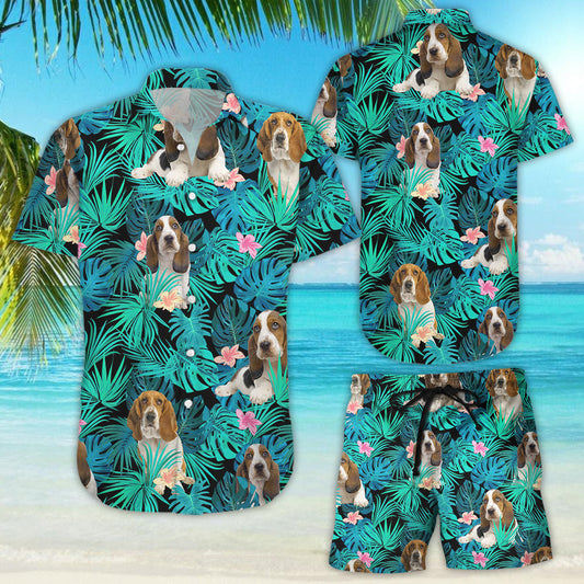 Darktreedesigns Basset Hound Hawaiian Shirt - Green Tropical Basset Hound Dog Hawaii Shirt - Gifts For Dog Lovers