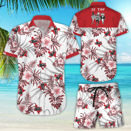Darktreedesigns Zz Top American Rock Band Hawaiian Aloha Shirt Hawaiian Shorts Beach Short Sleeve
