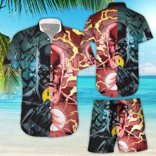 Darktreedesigns Batman and Flash Power Hawaiian Shirt Summer Shirt