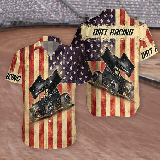 Darktreedesigns American Flag Dirt Racing Hawaiian Unisex Aloha Shirts #Va