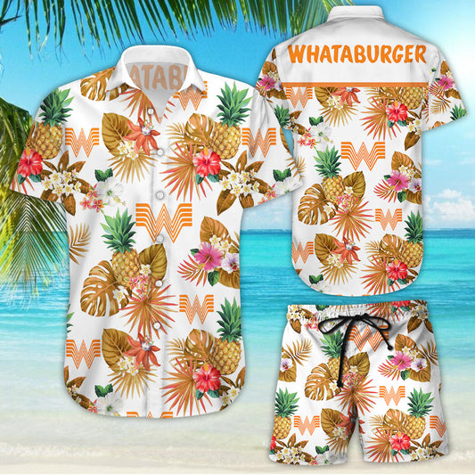 Darktreedesigns Whataburger Tropical Flower Aloha Hawaiian Shirts and short, Summer Hawaiian Beach day 3D Hawaiian Shirt