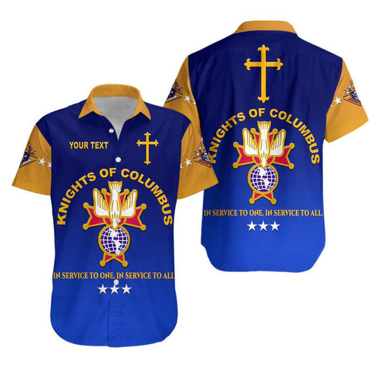 Darktreedesigns (Custom Personalised) Knights of Columbus The Fourth Degree Emblem Hawaiian Shirt Simple Style - Blue Gold LT8