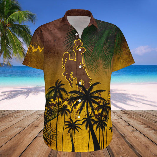 Darktreedesigns Wyoming Cowboys Hawaii Shirt Coconut Tree Tropical Grunge - NCAA